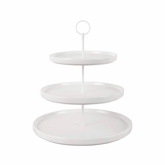 6 Pack: 13.5&#x22; White 3-Tier Ceramic Cake Stand by Celebrate It&#x2122;